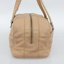 CHANEL Choco Bar Shoulder Bag Caviar Skin Beige Silver CC Auth 186018-4