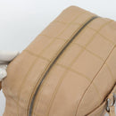 CHANEL Choco Bar Shoulder Bag Caviar Skin Beige Silver CC Auth 186018-6