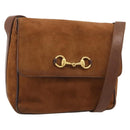 GUCCI Horsebit Shoulder Bag Suede Brown Gold Auth 186021-1