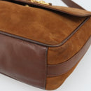 GUCCI Horsebit Shoulder Bag Suede Brown Gold Auth 186021-9
