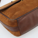 GUCCI Horsebit Shoulder Bag Suede Brown Gold Auth 186021-15