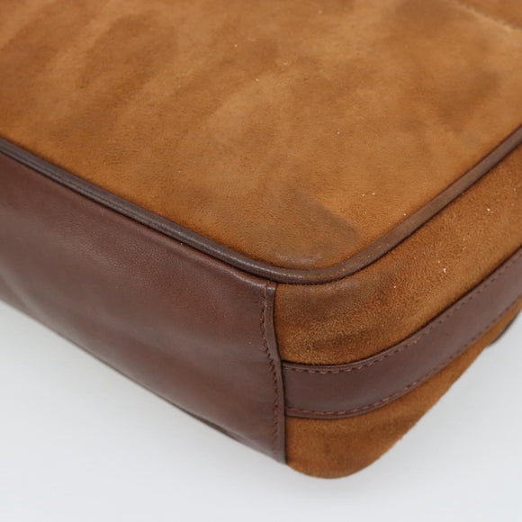 GUCCI Horsebit Shoulder Bag Suede Brown Gold Auth 186021