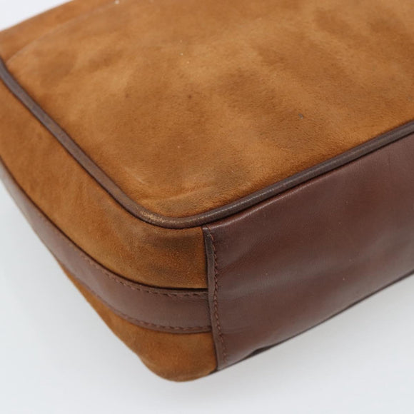 GUCCI Horsebit Shoulder Bag Suede Brown Gold Auth 186021