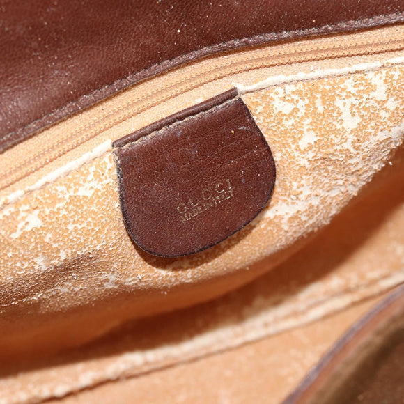 GUCCI Horsebit Shoulder Bag Suede Brown Gold Auth 186021