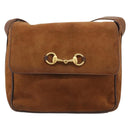 GUCCI Horsebit Shoulder Bag Suede Brown Gold Auth 186021-13