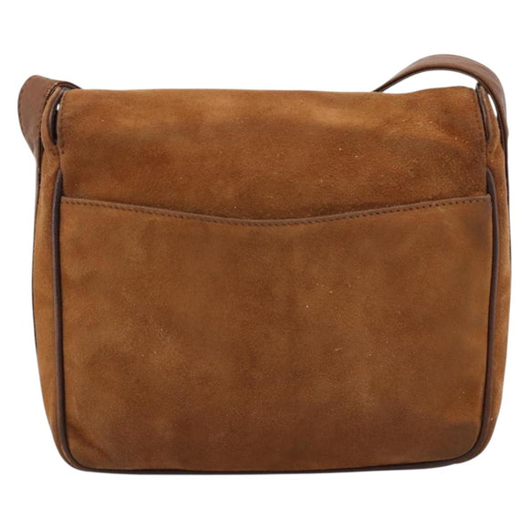 GUCCI Horsebit Shoulder Bag Suede Brown Gold Auth 186021