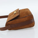 GUCCI Horsebit Shoulder Bag Suede Brown Gold Auth 186021-3