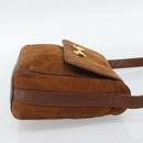 GUCCI Horsebit Shoulder Bag Suede Brown Gold Auth 186021-4