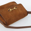 GUCCI Horsebit Shoulder Bag Suede Brown Gold Auth 186021-6