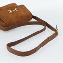 GUCCI Horsebit Shoulder Bag Suede Brown Gold Auth 186021-7