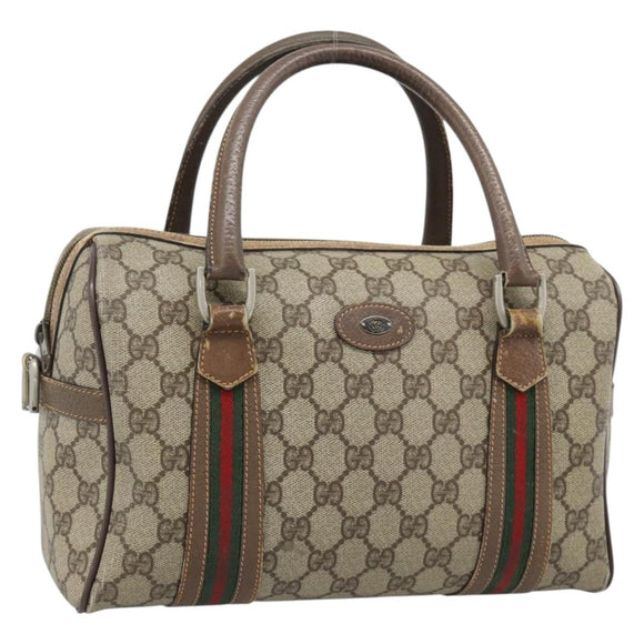 GUCCI GG Supreme Web Sherry Line Bag PVC Beige Silver 002 115 6697 Auth 186022