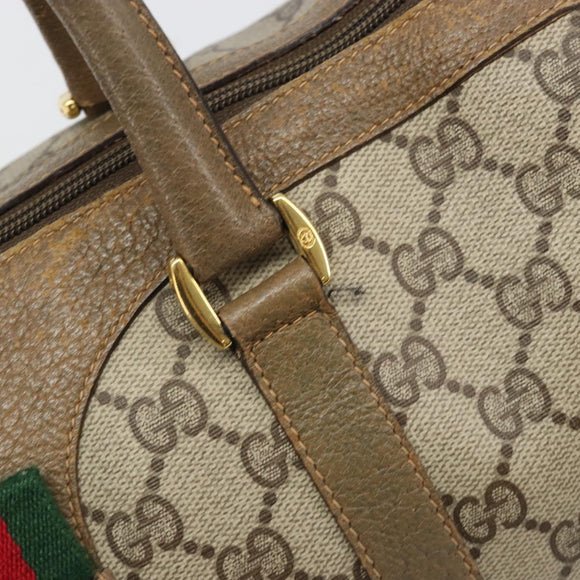 GUCCI GG Supreme Web Sherry Line Boston Bag PVC Beige Gold 40 02 007 Auth 186023