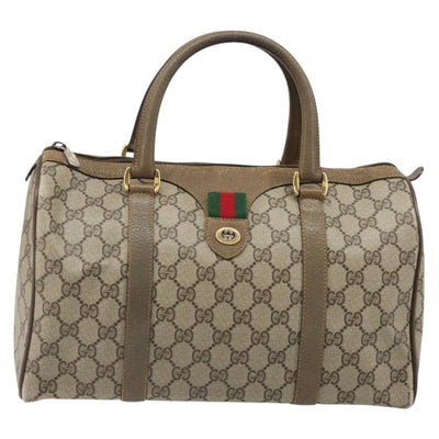 GUCCI GG Supreme Web Sherry Line Boston Bag PVC Beige Gold 40 02 007 Auth 186023 - 0