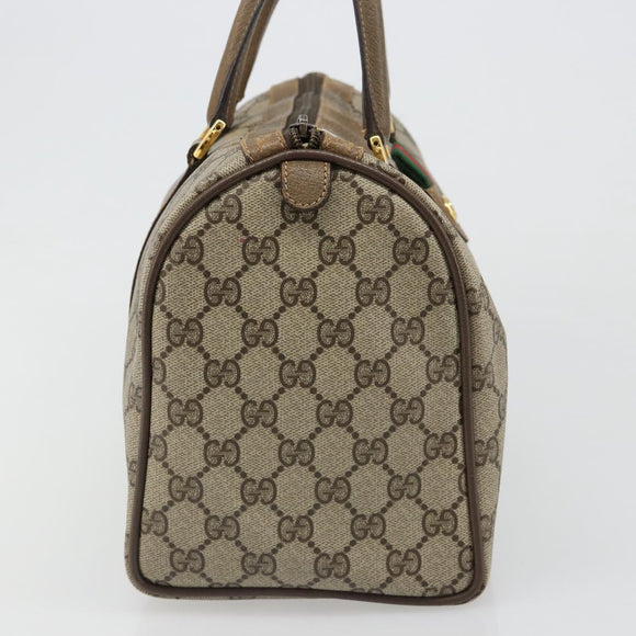GUCCI GG Supreme Web Sherry Line Boston Bag PVC Beige Gold 40 02 007 Auth 186023