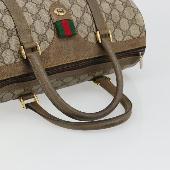 GUCCI GG Supreme Web Sherry Line Boston Bag PVC Beige Gold 40 02 007 Auth 186023