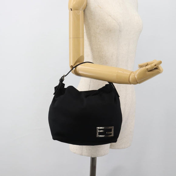 FENDI Hand Pouch Cotton jersey Black Silver Auth 186024A