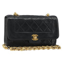 CHANEL Chain Matelasse Shoulder Bag Lamb Skin Black Gold CC Auth 186025SAV-1