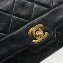 CHANEL Chain Matelasse Shoulder Bag Lamb Skin Black Gold CC Auth 186025SAV-14