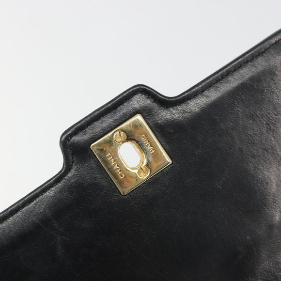 CHANEL Chain Matelasse Shoulder Bag Lamb Skin Black Gold CC Auth 186025SAV