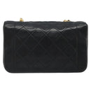 CHANEL Chain Matelasse Shoulder Bag Lamb Skin Black Gold CC Auth 186025SAV-3