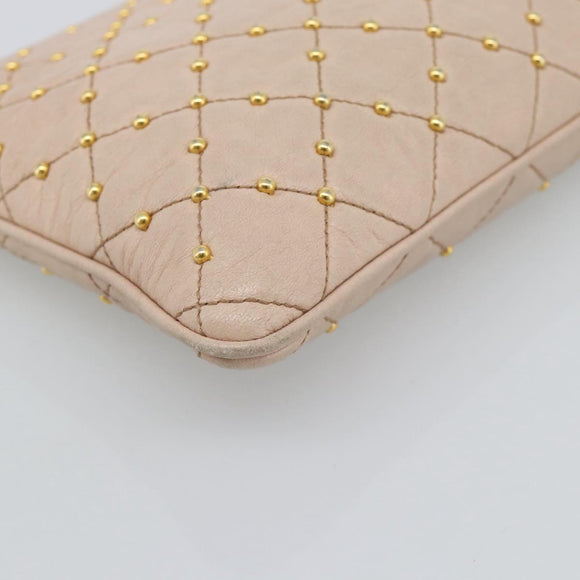 PRADA Clutch Bag Leather Pink Gold Auth 186026A