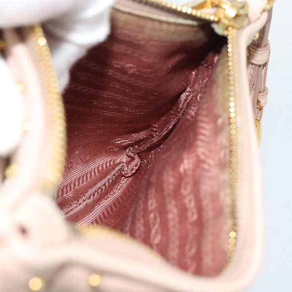 PRADA Clutch Bag Leather Pink Gold Auth 186026A