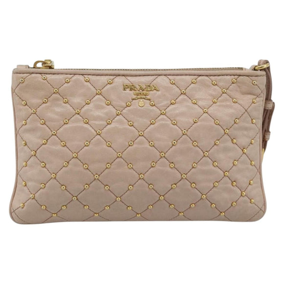 PRADA Clutch Bag Leather Pink Gold Auth 186026A