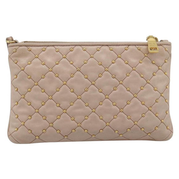 PRADA Clutch Bag Leather Pink Gold Auth 186026A