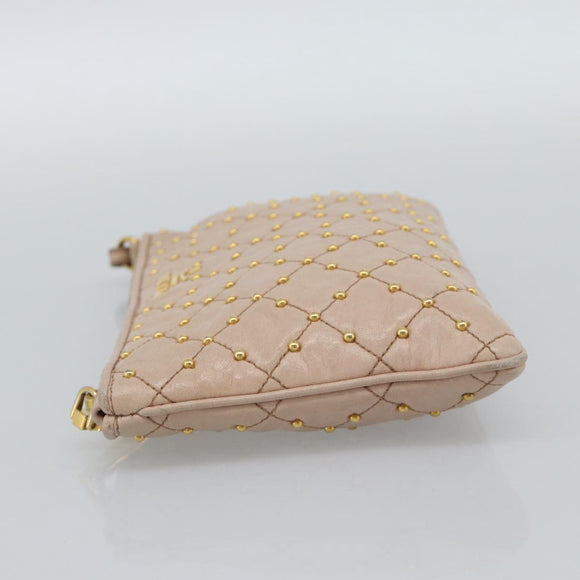 PRADA Clutch Bag Leather Pink Gold Auth 186026A