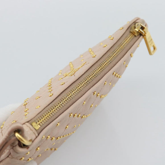 PRADA Clutch Bag Leather Pink Gold Auth 186026A