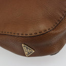 PRADA Shoulder Bag Leather Brown Gold Auth 186027A-15