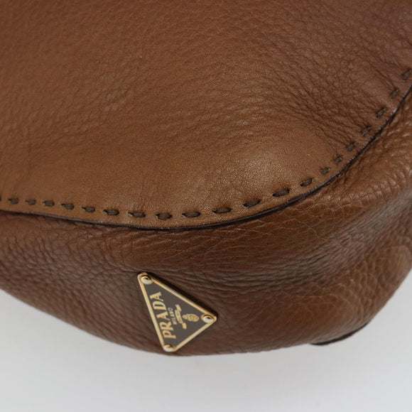 PRADA Shoulder Bag Leather Brown Gold Auth 186027A