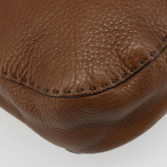 PRADA Shoulder Bag Leather Brown Gold Auth 186027A