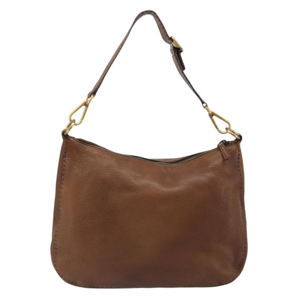 PRADA Shoulder Bag Leather Brown Gold Auth 186027A