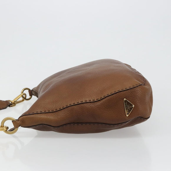 PRADA Shoulder Bag Leather Brown Gold Auth 186027A