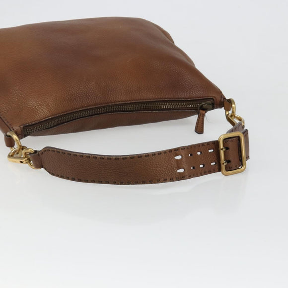 PRADA Shoulder Bag Leather Brown Gold Auth 186027A