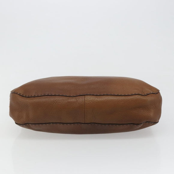 PRADA Shoulder Bag Leather Brown Gold Auth 186027A