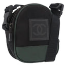 CHANEL Sports Line Shoulder Bag Canvas Black Silver CC Auth 186034A-1