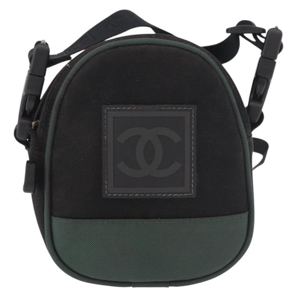 CHANEL Sports Line Shoulder Bag Canvas Black Silver CC Auth 186034A