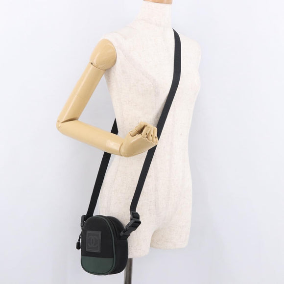 CHANEL Sports Line Shoulder Bag Canvas Black Silver CC Auth 186034A