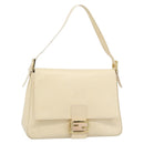 FENDI Mamma Baguette Shoulder Bag Leather Ivory Gold Auth 186036SAM-1