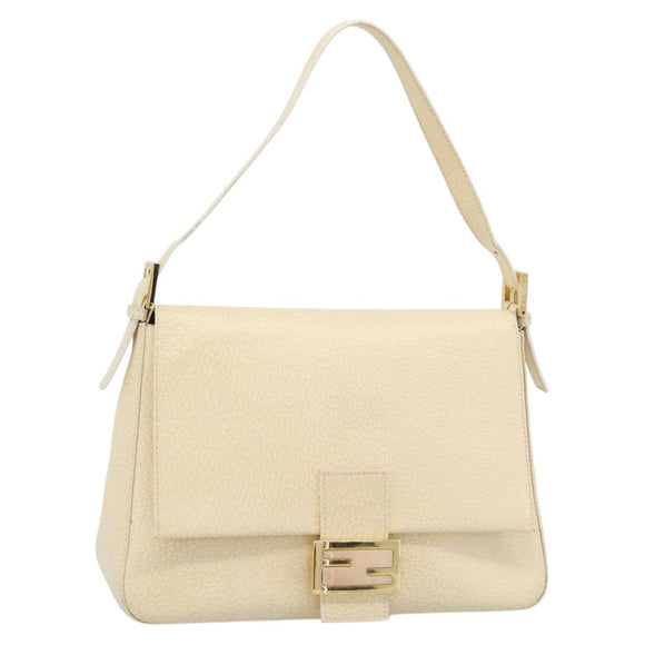 FENDI Mamma Baguette Shoulder Bag Leather Ivory Gold Auth 186036SAM