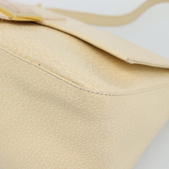 FENDI Mamma Baguette Shoulder Bag Leather Ivory Gold Auth 186036SAM