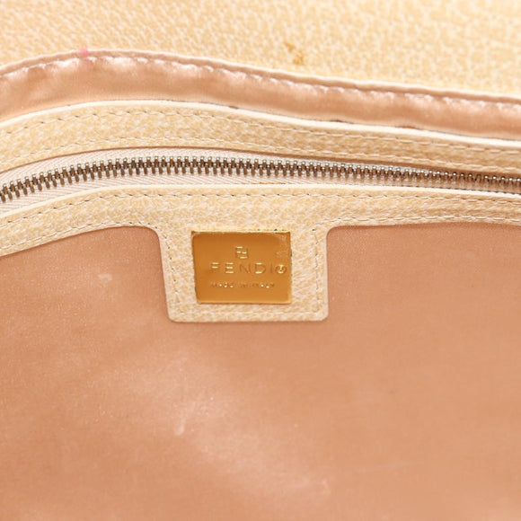 FENDI Mamma Baguette Shoulder Bag Leather Ivory Gold Auth 186036SAM