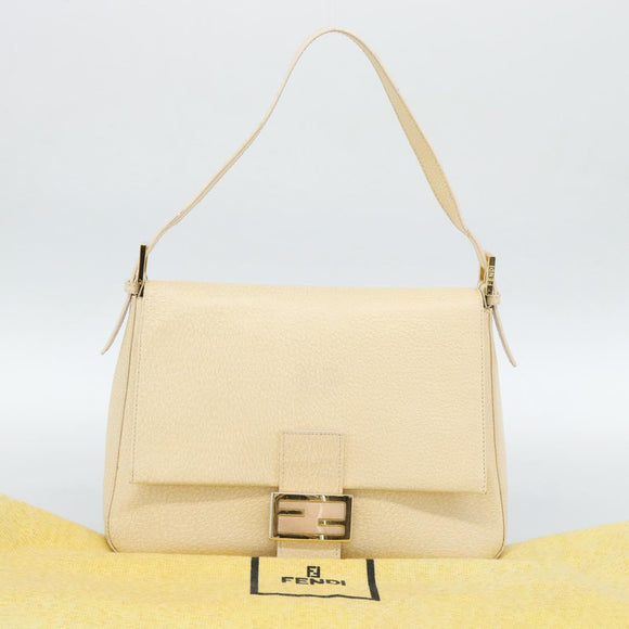 FENDI Mamma Baguette Shoulder Bag Leather Ivory Gold Auth 186036SAM