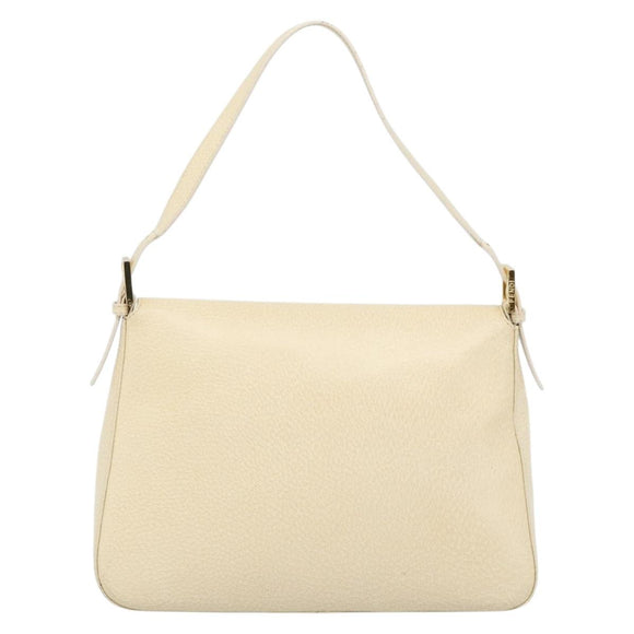 FENDI Mamma Baguette Shoulder Bag Leather Ivory Gold Auth 186036SAM