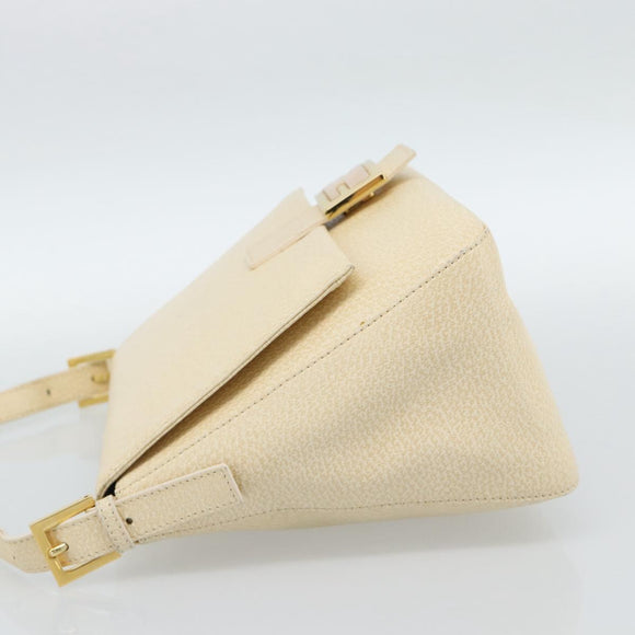 FENDI Mamma Baguette Shoulder Bag Leather Ivory Gold Auth 186036SAM