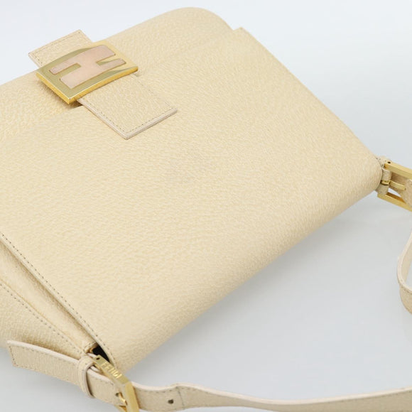 FENDI Mamma Baguette Shoulder Bag Leather Ivory Gold Auth 186036SAM
