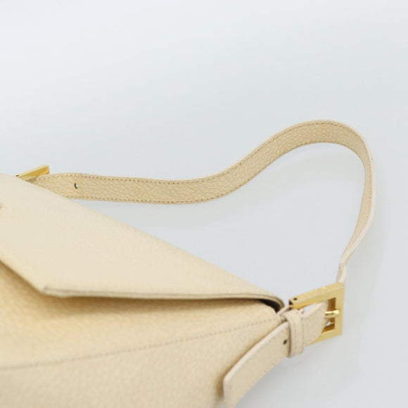 FENDI Mamma Baguette Shoulder Bag Leather Ivory Gold Auth 186036SAM