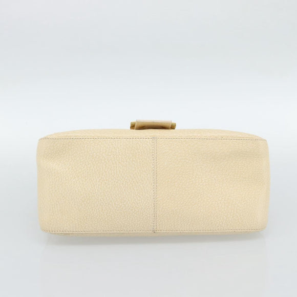 FENDI Mamma Baguette Shoulder Bag Leather Ivory Gold Auth 186036SAM